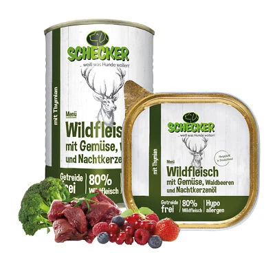 Schecker Nassfutter - Hundemenü Wildfleisch mit Gemüse und Waldbeeren - 3 x 410g - Bild 1 von 4