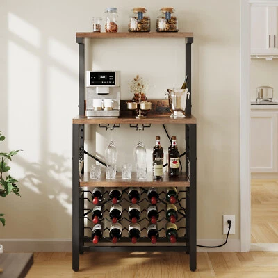 Wine Rack Table Kitchen rack Freestanding Bar Storage Cabinet with Power Outlet - Image 1 of 4