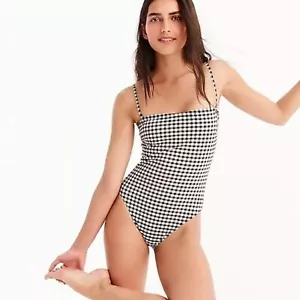 NUEVO CON ETIQUETAS J. Traje de baño Crew recto bandeau de una pieza con estampado de guinga mate talla 4 - Imagen 1 de 7