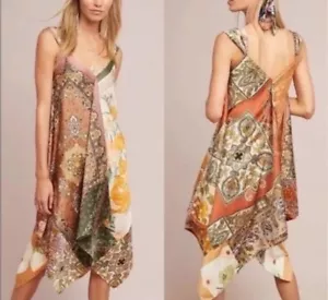 Vestido Anthropologie Pequeño Bufanda Estampado Sebou Dobladillo Asimétrico Boho Para Mujer Talla SP - Imagen 1 de 9