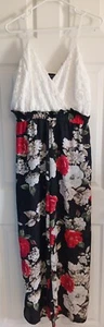 Rue21 LARGE Black Floral Wide Leg One Piece Jumpsuit, V-Neck Spaghetti Strap NWT - Picture 1 of 24
