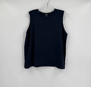 Eileen Fisher Womens Blue Wool Merino Jersey Crew Neck Sleeveless Top Sz L - Imagen 1 de 7
