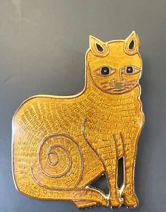 Cat Pin Brooch Orange Gold Tone Enamel Cloisonné Jewelry Whimsical Kitty - Picture 1 of 7
