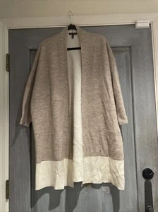 Eileen Fisher XL Beige Ivory color block merino wool blend open front sweater - Picture 1 of 8