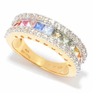Meher's Jewelry 2.74ctw Multi Color Sapphire & White Zircon Vermeil Ring Size 5 - Picture 1 of 5