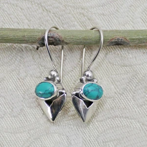 Orecchini Pendenti Argento Sterling 925 Orecchini Turchese India Paio V - Foto 1 di 6