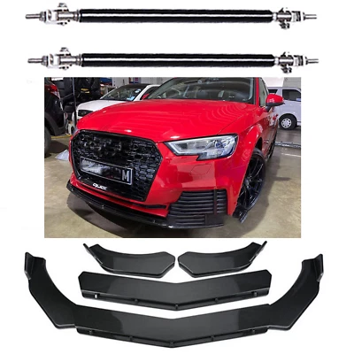 For Audi A3 2000-2023 Carbon Fiber Front Bumper Lip Spoiler Body Kit + Strut Rod Foto 1 de 4