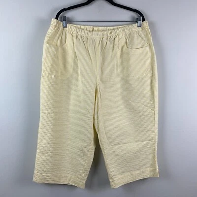 Quacker Factory Pull On 19" Stretch Seersucker Capri Pants Size XL Yellow White - Image 1 of 4