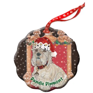 Dandie DInmont Holiday Porcelain Christmas Tree Ornament Double-Sided - Picture 1 of 2