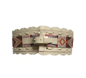 Isabel Marant Wide Waist Belt Womens Medium Cream Leather Embroidered Woven Boho - Picture 1 of 15