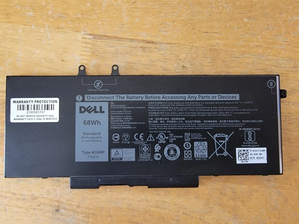 NEW GENUINE DELL LATITUDE 5400 5500 BATTERY 68WH 7.6V 9JRYT C5GV2 4GVMP - Image 1 of 1
