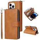 Case for iPhone 14 13 12 11 Pro Plus XS 8 7 Leather Multi Cards Zipper Wallet