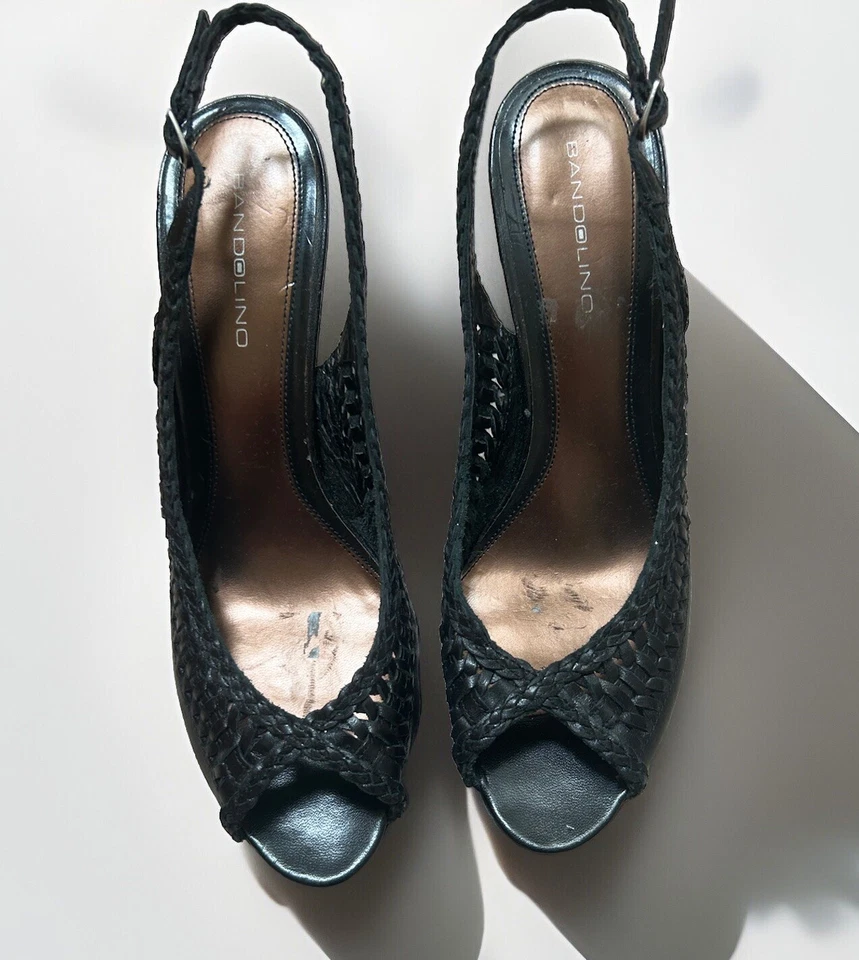 ¡NUEVO! Bandolino Slingback/NEGRO Tejido Plataforma Peep Toe Tacones - Talla 10M Foto 1 de 4