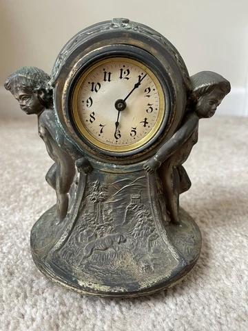 Antique Lux Clock Co Bronze Metal Spelter Mantle Waterbury Conn USA Cover