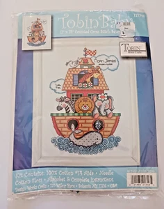 Vintage Tobin Noah's Ark Baby Brith Sampler Cross Stitch Kit 11"x14" #T21718 - Picture 1 of 3