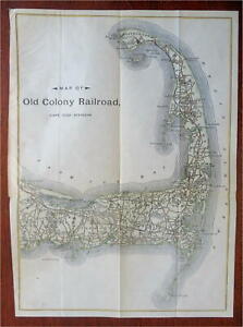 Cape Cod Massachusetts Old Colony Railroad c. 1880's map w/ lovely hand color