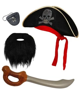Erwachsene Karibik Pirat Captain Jack Spatz Party Kostüm 4-teiliges Set - Bild 1 von 1