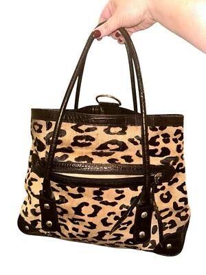 Bolsa de mão Maurizio Taiuti grande bolsa tote Itália couro e pele sintética estampa de leopardo - Imagem 1 de 4