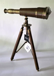 Nautical 13.5" Decorative Solid Brass Telescope w/ leather wrap Tripod NEW $199 - Picture 1 of 8