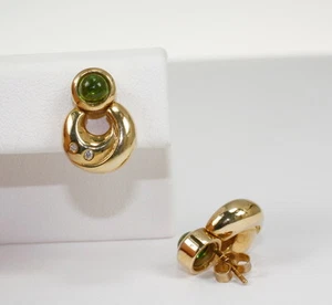 Elegantes Pendientes En 585 Amarillo Con Verdes Turmalinas Y Brill.0, 06ct.w.si - Imagen 1 de 1