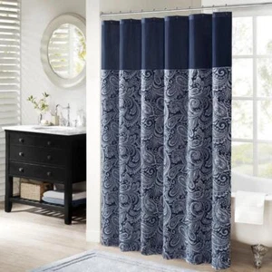 Madison Park Whitman Jacquard 72"x72" Navy Blue Shower Curtain - Picture 1 of 1