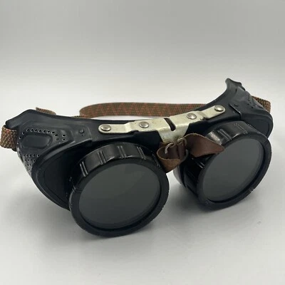 Gafas de seguridad de colección verde/gris triple lente cuero protector de nariz soldadura steampunk Foto 1 de 4