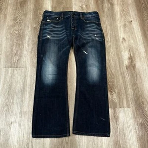 Stivali a mosca vintage anni 00 Y2K Diesel Jeans Zatiny 0073N 34x30 bottoni taglio lavaggio scuro - Foto 1 di 7