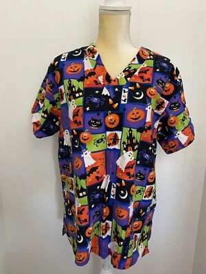 Uniforme Exfoliante Enfermera Halloween Talla Mediana Vacaciones Bruja Calabazas Fantasmas Murciélago Foto 1 de 4
