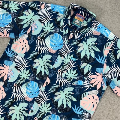Dixxon Shirt Mens 2XL XXL Blue Teal Floral Button Up Lowers Party Hawaiian - Image 1 of 4