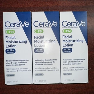 Confezione 3 Lozioni Idratanti Viso CeraVe PM Ultra Leggere 3 oz Spedizione Gratuita - Foto 1 di 1
