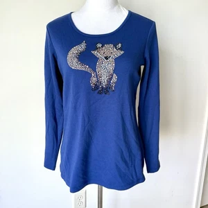 Vintage QUACKER FACTORY Embellished Fox Long Sleeve T-Shirt—SZ. XS - Picture 1 of 10