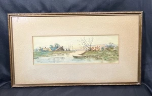 Antik 1903 signiert M.A. Robinson New England Küstenstadt Aquarell Gemälde - Bild 1 von 22