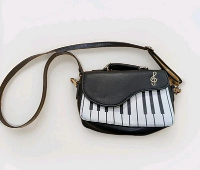 Piano Key Black Crossbody Bag Magnetic Closure Adjustable Strap Keyboard Music - Image 1 of 4