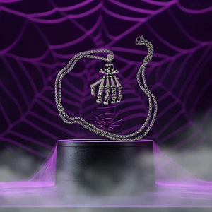 Collar colgante de mano esqueleto de plata gótico 24" - Imagen 1 de 3