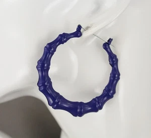 Purple hoops bamboo earrings 2 1/8" door knocker color hollow metal lightweight - Picture 1 of 15