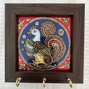 Vintage Pfau Glasmalerei Kunst Deko 3 Haken Schlüsselhalter Vogel klein schön - Bild 1 von 24