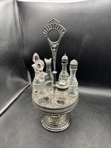 Antique Cruet Condiment Set #2118 6 Bottle Set RARE, Ornate Salt Pepper Glass - Picture 1 of 15