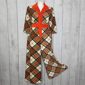 Mono de lana a cuadros Dela-Ann vintage años 70 pierna ancha salón con bolsillos, talla grande - Imagen 1 de 6
