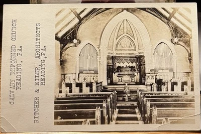 Antigua postal con foto real de Reading Pa, Calvary Reformad Church, condado de Berks, RPPC Foto 1 de 3