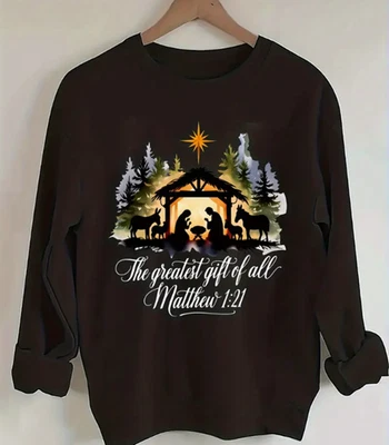 Mujer Belén Cristiano Sudadera Cuello Redondo Religioso Navidad Sudadera Foto 1 de 4