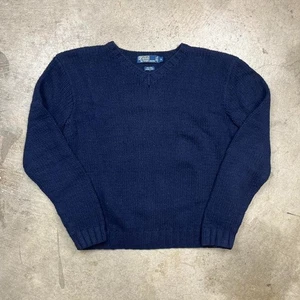 Vintage Polo Ralph Lauren Wollpullover Herren Medium V-Ausschnitt dunkelblau handgestrickt - Bild 1 von 6