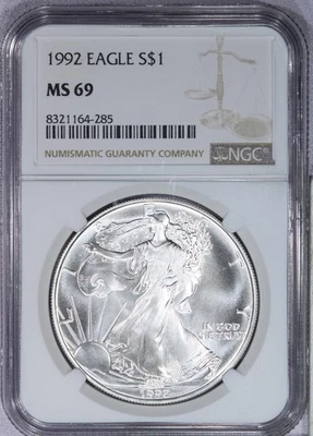 1989 Silver Eagle ASE $1 NGC MS69 - Classic Brown Label - Image 1 of 4