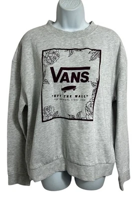 Women's Vans Off The Wall Gray Boxy Sweatshirt Sz XL Flowers Skateboard Graphics - Image 1 of 4