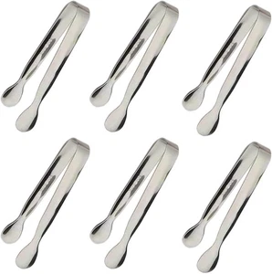 6PZ Pinze Ghiaccio Mini Zucchero 4,25 Pollici Acciaio Inox Piccolo Servizio Argento - Foto 1 di 7