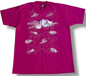 T-shirt vintage punto singolo taglia XL Okracoke Island rosa schermo stelle birdlegs 1990 - Foto 1 di 10