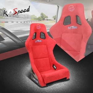 NRG Universal X-Large Prisma Ultra Fixed Back Bucket Racing Seat Red w/Bracket - Picture 1 of 7
