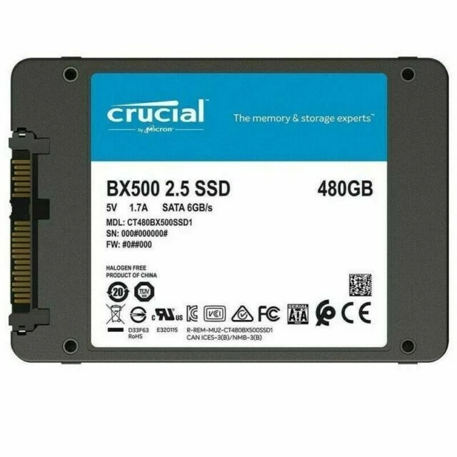 Crucial BX500 480 Go 3D NAND SATA, 2,5'' SSD Interne (CT480BX500SSD1)