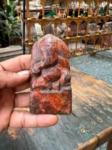 1800’s Antique Old Wooden Hand Carved Hindu's God Ganesha Figure Sculptur 4x2" - Picture 1 of 6