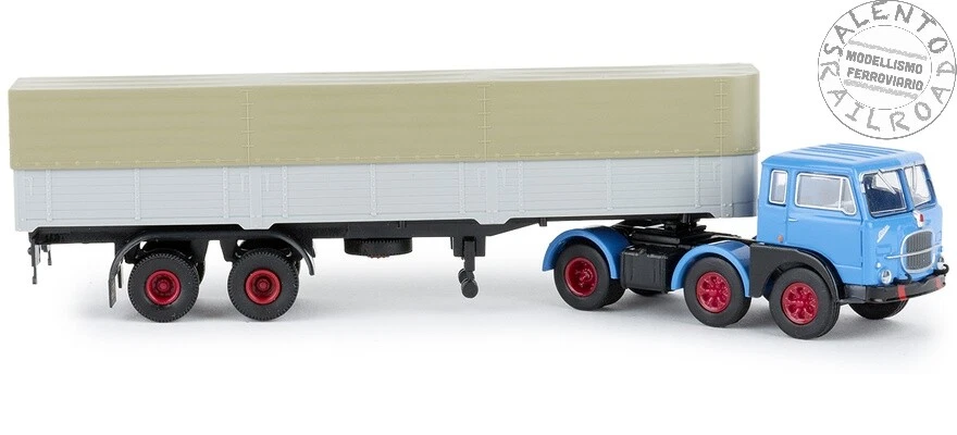 BREKINA 58501 camion Fiat 690 con rimorchio azzurro e telone beige in scala 1:87 - Immagine 1 di 1
