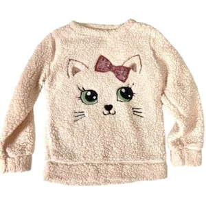 Light Pink Fluffy Fleece Kitty Cat SZ M Pullover Sweater Sequins Girlie Kawaii - Picture 1 of 9